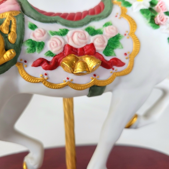 Vintage 1993 Lenox Christmas Carousel Horse Figurine Teddy Bear Wood Base 24k - Picture 3 of 13